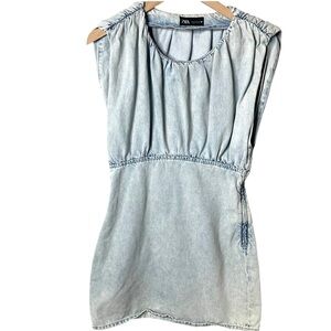 Zara Acid Wash Light Denim Sleeveless Dress